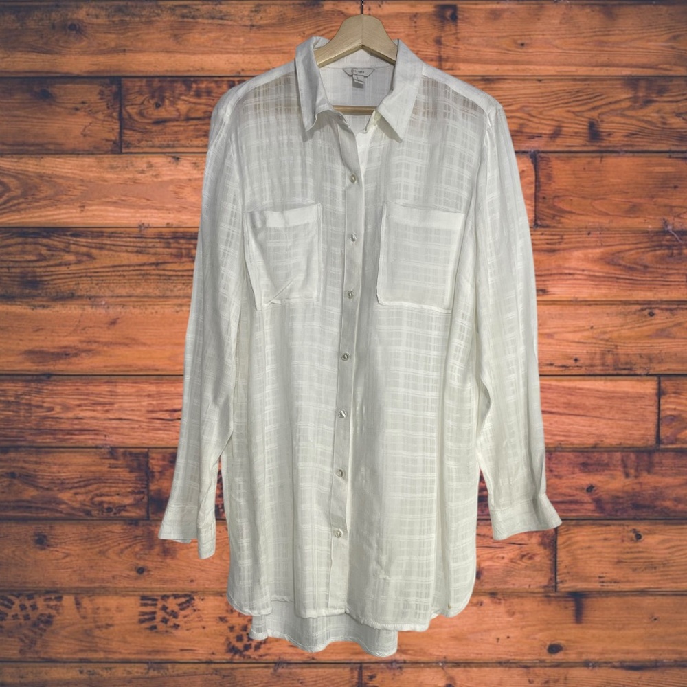 🌸Cato White Lightweight Button-Front Swim Coverup🌸